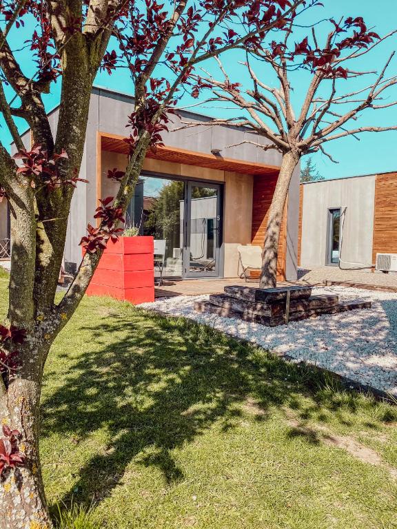 una casa con un árbol en el patio en Le Clos Vernay en Nivolas-Vermelle