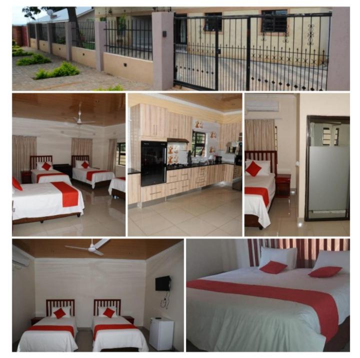 un collage de quatre photos d'une chambre d'hôtel dans l'établissement Pillacol Guest House, à Victoria Falls