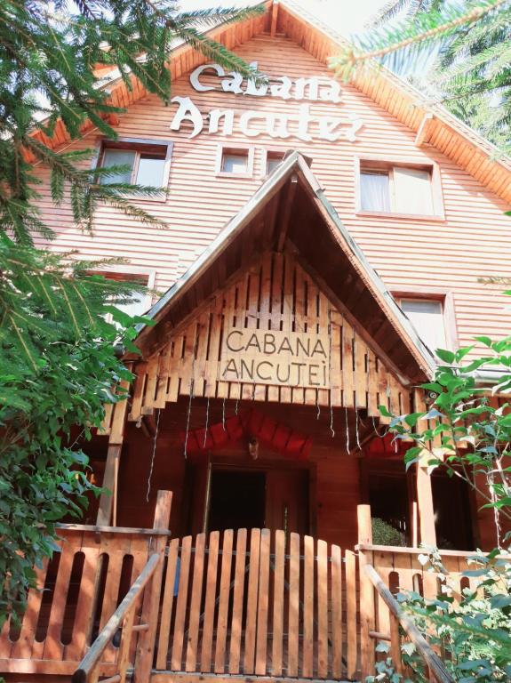 a building with a wooden fence in front of it at Cabana Ancutei in Rucăr