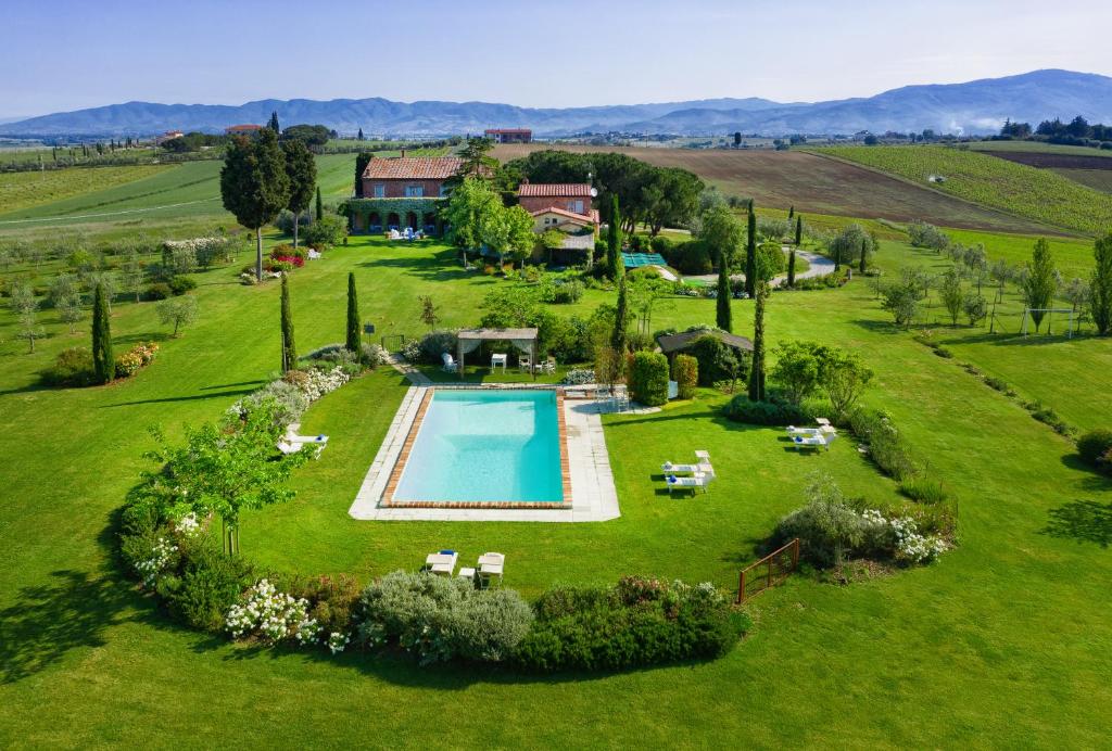 an aerial view of a estate with a swimming pool at Casa Bellavista B&B in Cortona