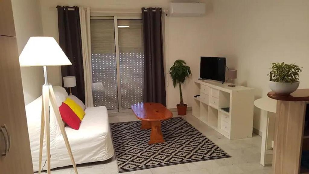 un salon avec un canapé blanc et une télévision dans l'établissement Nissa La Bella, à Nice