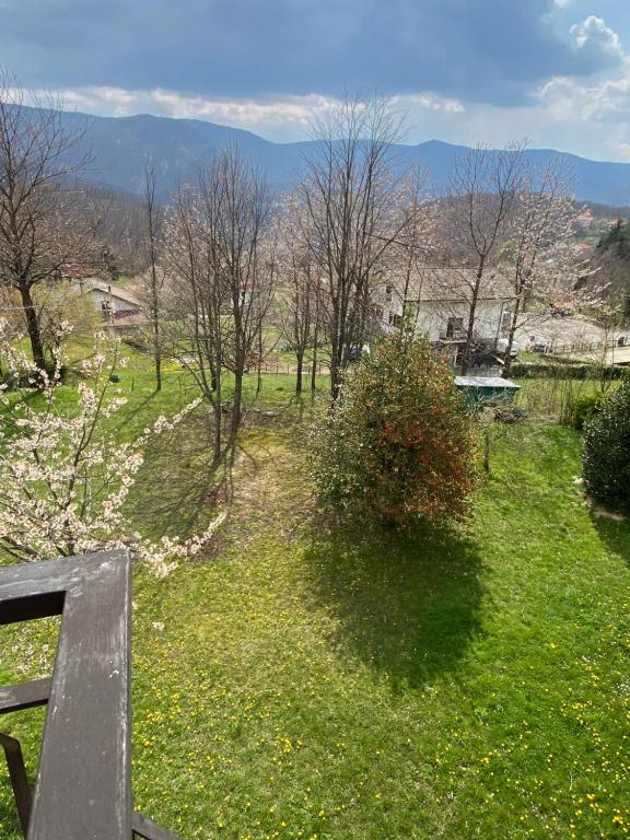 une vue sur un champ d'herbe planté d'arbres dans l'établissement La casa della nonna, à Vara Superiore