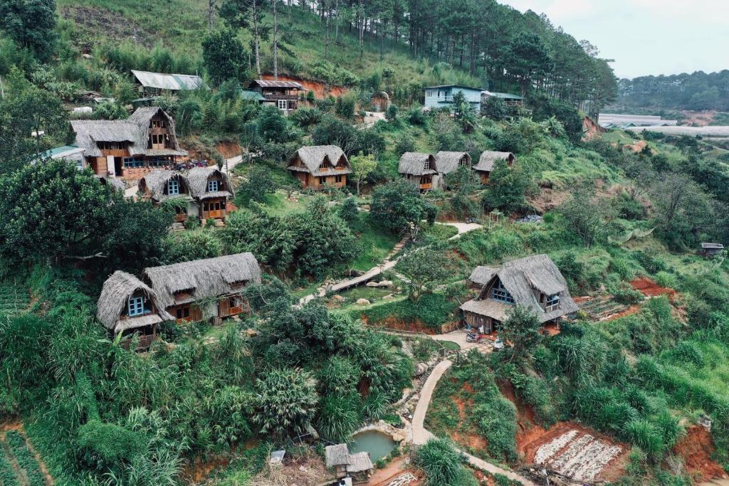 an aerial view of a village on a mountain at Vườn Nhà Củi in Da Lat
