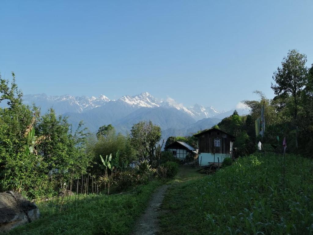 een onverharde weg die leidt naar een huis op een berg bij Vamoose Himalayan Viewpoint in Ravangla