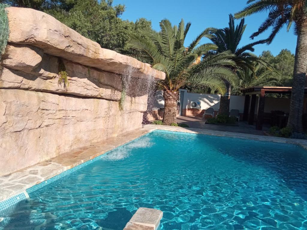 德尼亞的住宿－Apartamentos Montgò，棕榈树度假村内的游泳池