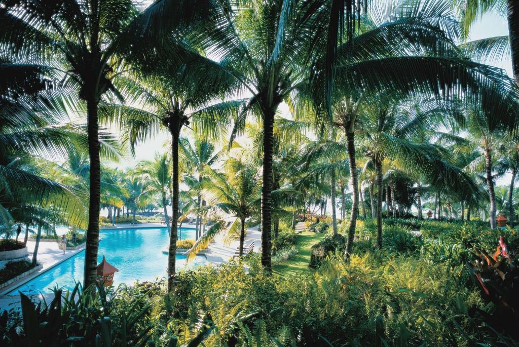 a view of the pool at the resort at Shangri-La Mactan, Cebu in Mactan