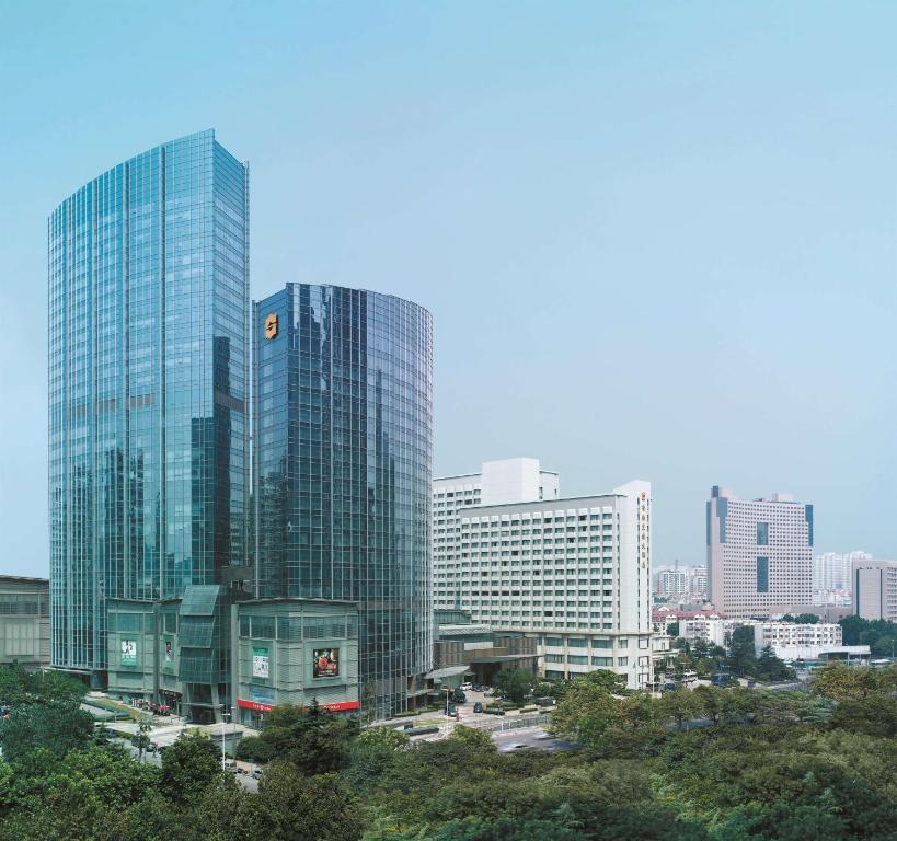 a city with tall skyscrapers in a city at Shangri-La Qingdao - May Fourth Square in Qingdao