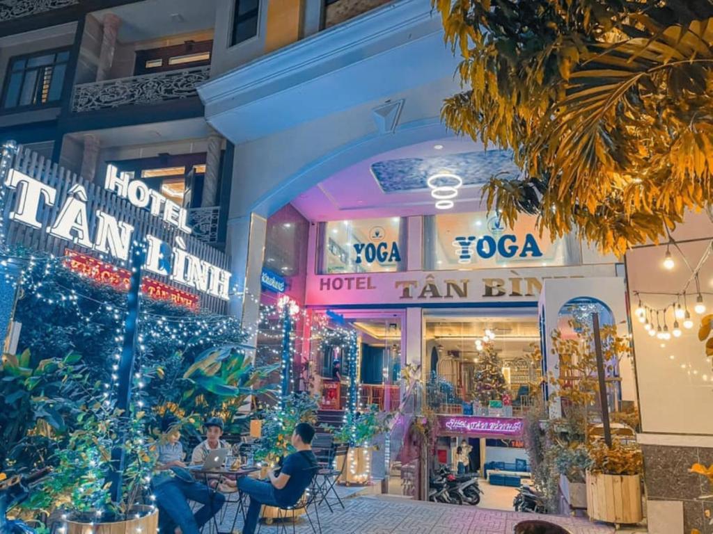 a shopping mall with christmas lights in front of it at Tan Binh Hotel in Ho Chi Minh City