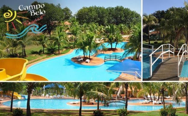 eine Collage mit Bildern eines Pools in einem Resort in der Unterkunft Resort Campo Belo in Álvares Machado