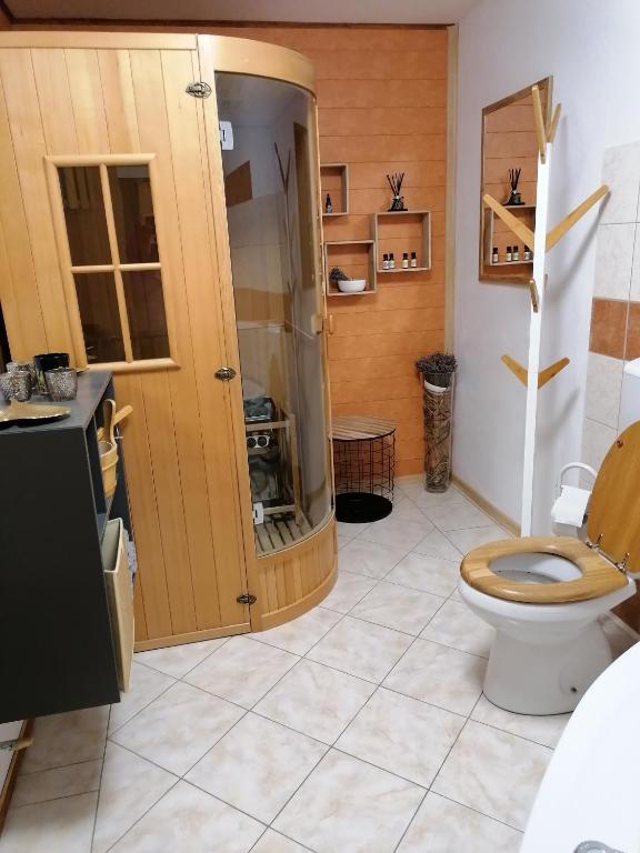 a bathroom with a toilet and a sink at Apartma Metija LUX z savno in Kobarid