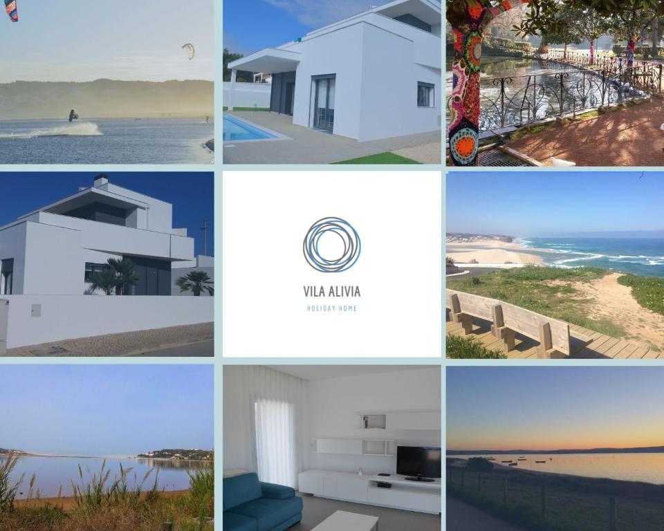 a collage of pictures of houses and the beach at Vila Alivia in Nadadouro