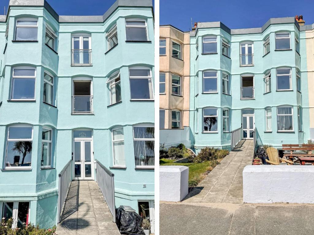 two different pictures of a building at Apartment 3 Marian Y Mor in Pwllheli