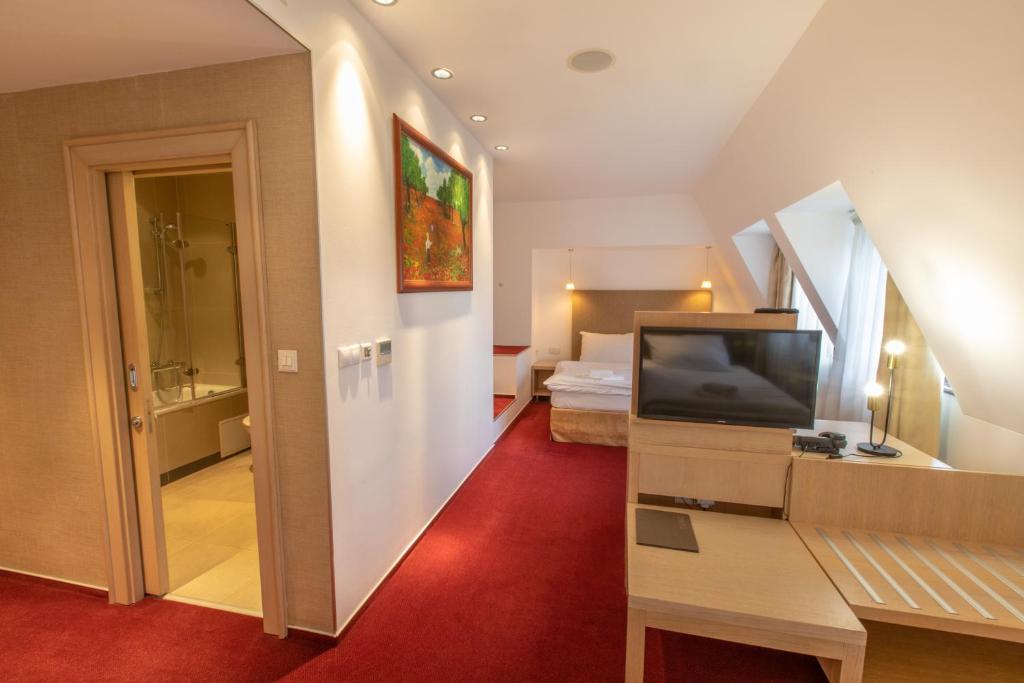 Televízia a/alebo spoločenská miestnosť v ubytovaní Hotel Villa Nečas Žilina