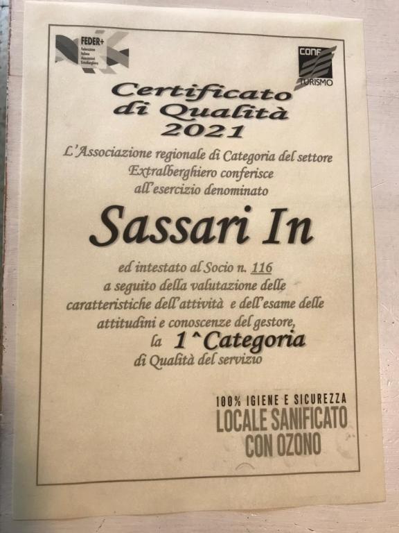 Certifikát, hodnocení, plakát nebo jiný dokument vystavený v ubytování Sassari-In