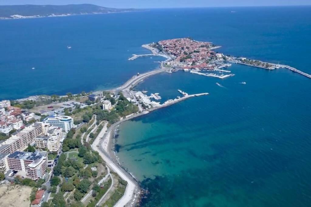 an aerial view of a small island in the water at Nessebar, Apartment,South Beach, Larisa, in Nesebar