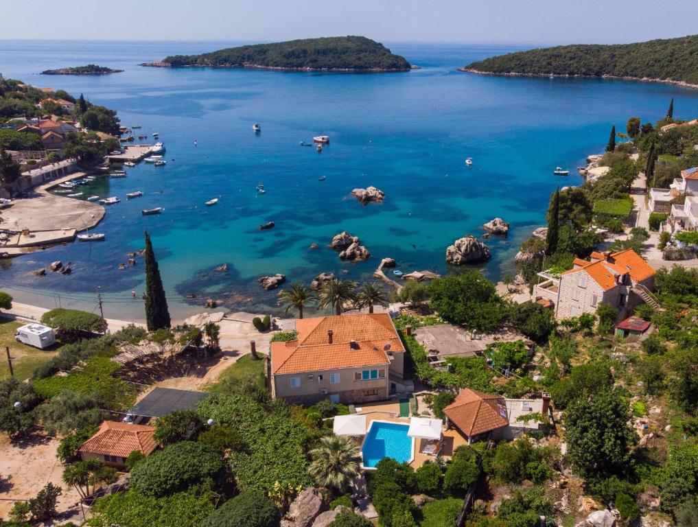 an aerial view of the island of šibenik at Apartments Vidak in Molunat