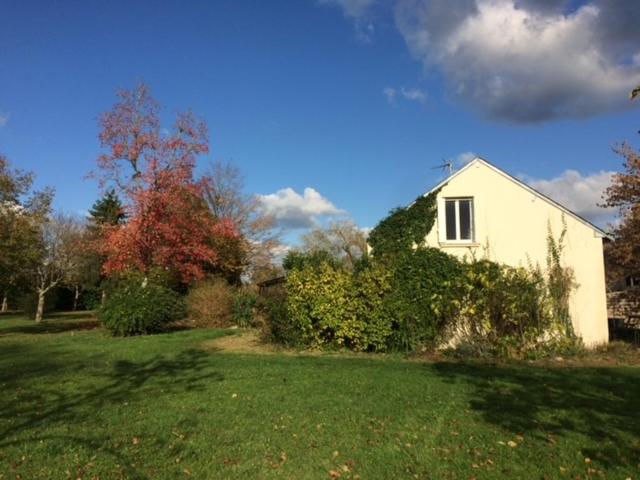 een klein wit huis in een tuin met bomen en struiken bij La Marelle in Avrillé-les-Ponceaux