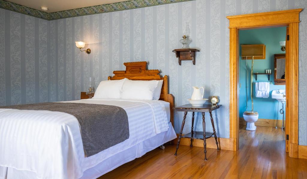 a bedroom with a bed and a toilet in it at Hôtel Château Albert in Bertrand