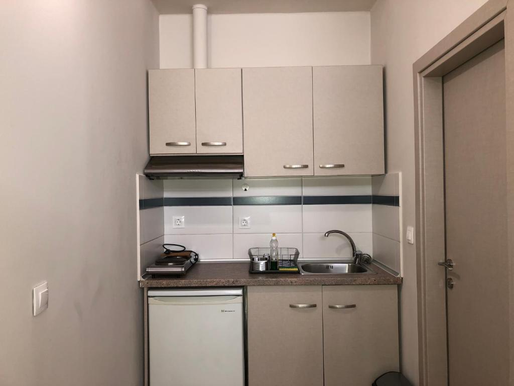Kuchyň nebo kuchyňský kout v ubytování VASILEVI STUDIOS