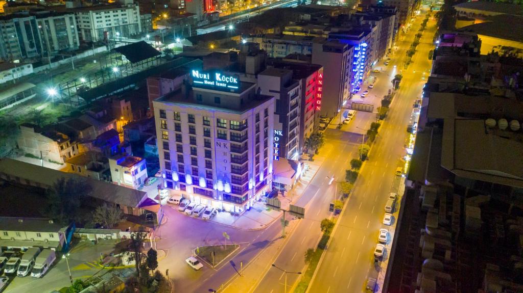an overhead view of a city at night at NK Hotel in Izmir