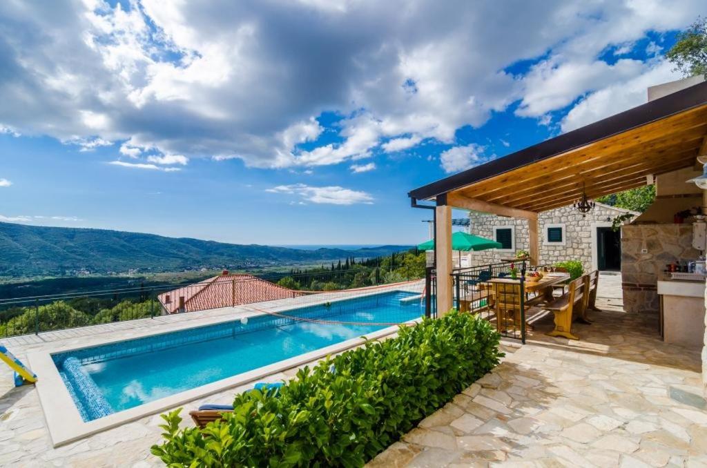 a swimming pool in a villa with a view at Villa Falcon Rook in Gruda