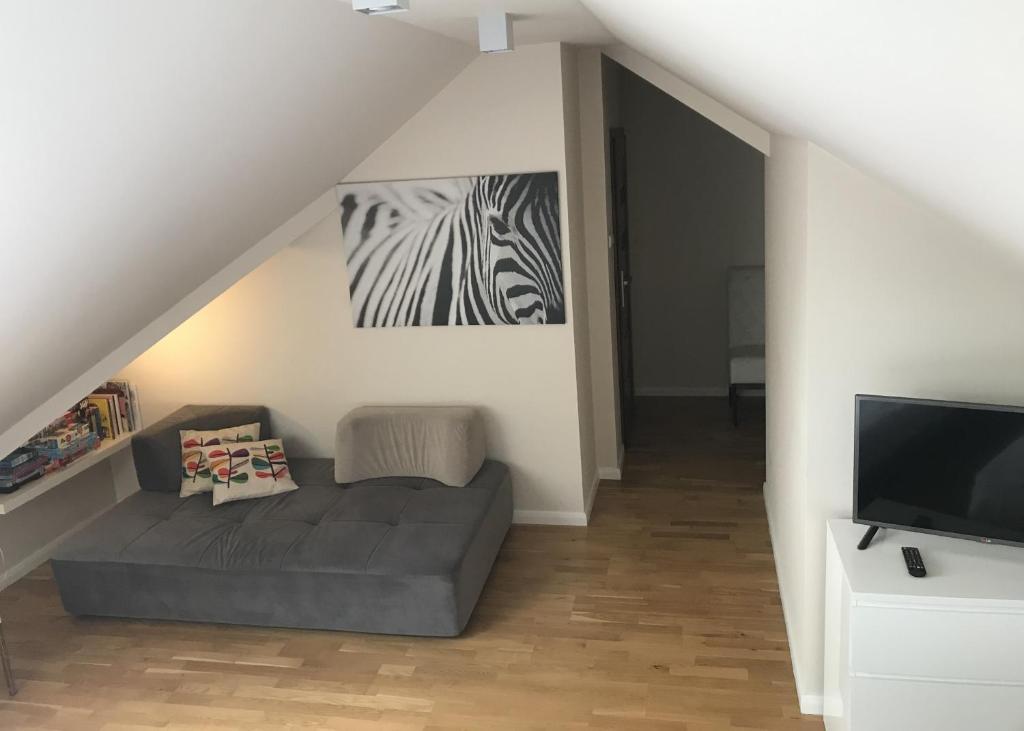 Televízia a/alebo spoločenská miestnosť v ubytovaní Apartament Beige