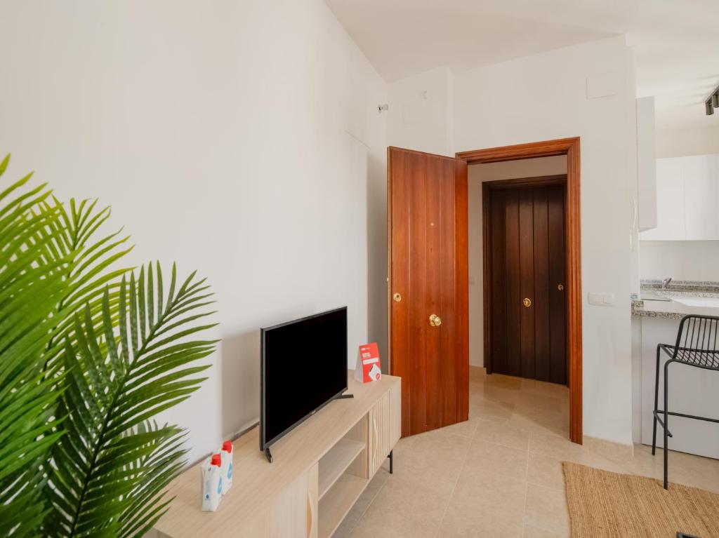 Televízia a/alebo spoločenská miestnosť v ubytovaní Apartamentos Santiago