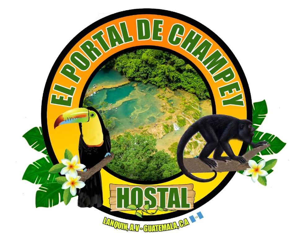 un logo pour un hôpital avec un singe sur une corde dans l'établissement El Portal De Champey, à Lanquín