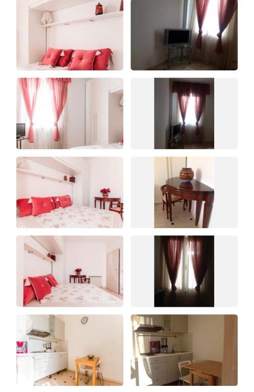 a collage of photos of a bedroom with red pillows at Riva dei fiori in Viareggio