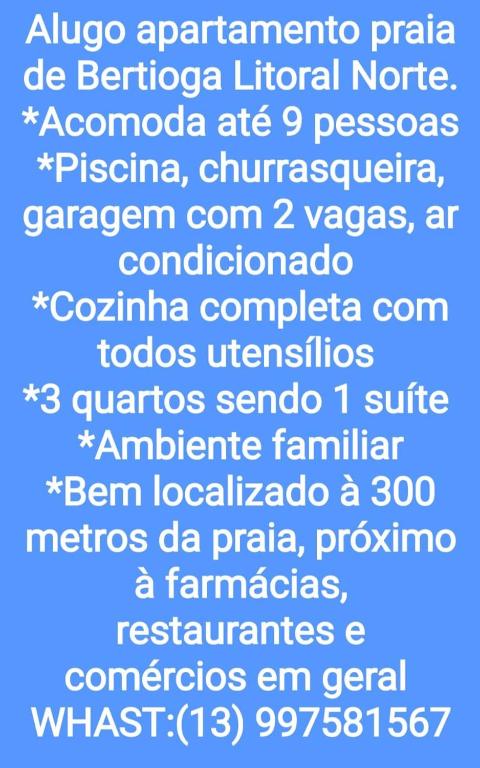  Apartamento Bertioga 300 metros da Praia