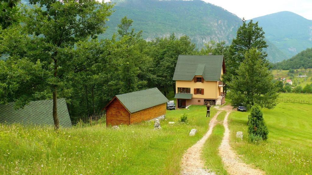 a house in a field next to a dirt road at Guest House Tara Canyon in Pljevlja