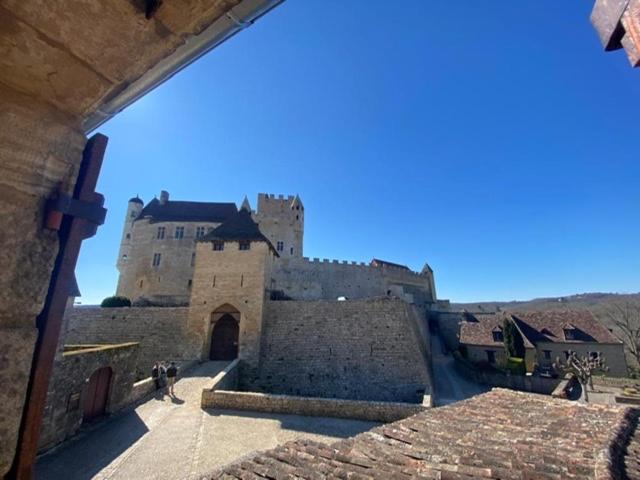 un gran castillo en medio de una ciudad en La Croquante face au château, en Beynac-et-Cazenac