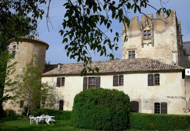 un viejo castillo con una mesa delante en Concièrgerie du Château d'Allemagne En Provence en Allemagne-en-Provence