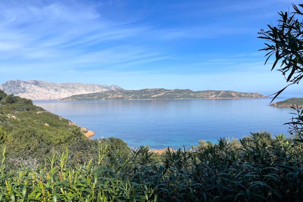 a view of a lake with mountains in the distance at SAN TEODORO PUNTA EST GIARDINO VISTA MARe in Capo Coda Cavallo