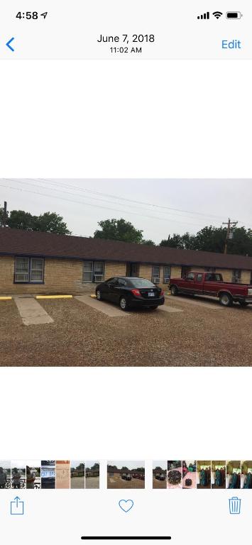 two pictures of a car parked in a parking lot at Coronado West Motel in Lindsborg