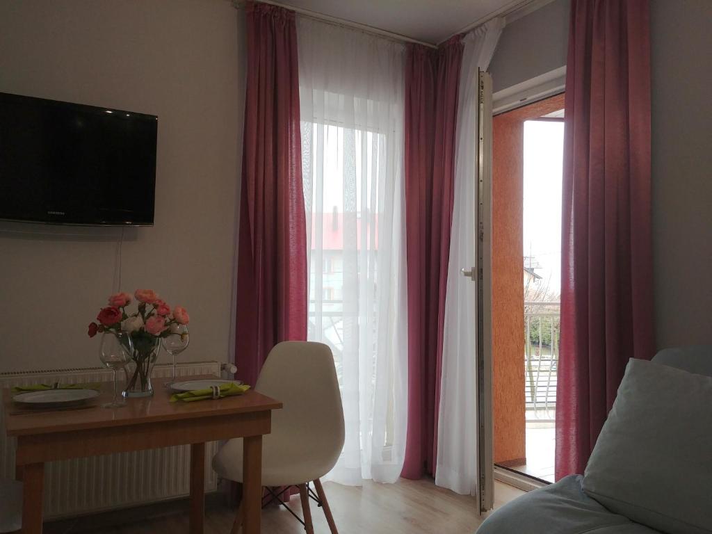 Televízia a/alebo spoločenská miestnosť v ubytovaní Apartament U Muzyków