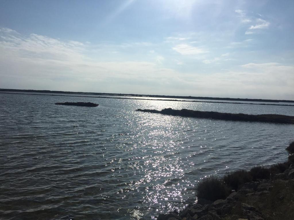 Une grande masse d'eau avec des rochers. dans l'établissement New Maison tout confort, bord de mer avec Parking Privé, à Gruissan