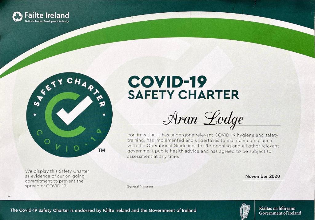 Certifikát, hodnocení, plakát nebo jiný dokument vystavený v ubytování Aran Lodge