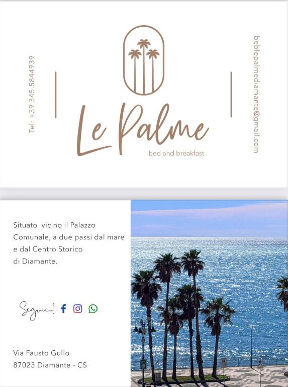 a website for a hotel and restaurant with palm trees at B&B Le Palme in Diamante