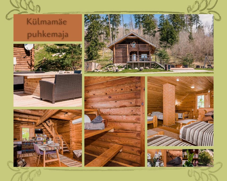 a collage of pictures of a log cabin at Külmamäe puhkemaja in Otepää