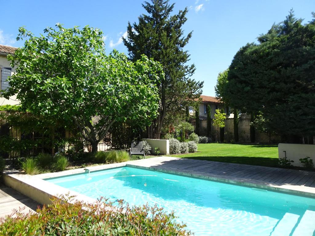 een zwembad in de tuin van een huis bij Domaine de la Girafe in Eyragues