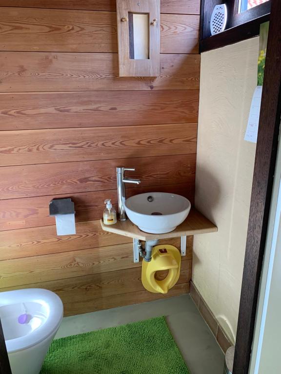 a bathroom with a sink and a toilet at Ysermonde Fisherman's Cottage in Nieuwpoort