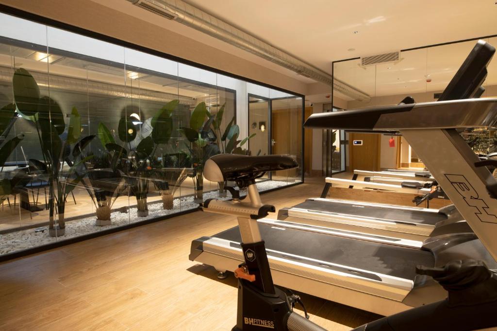 a gym with a row of plants in a room at Goodnight Cádiz Apartments in Cádiz