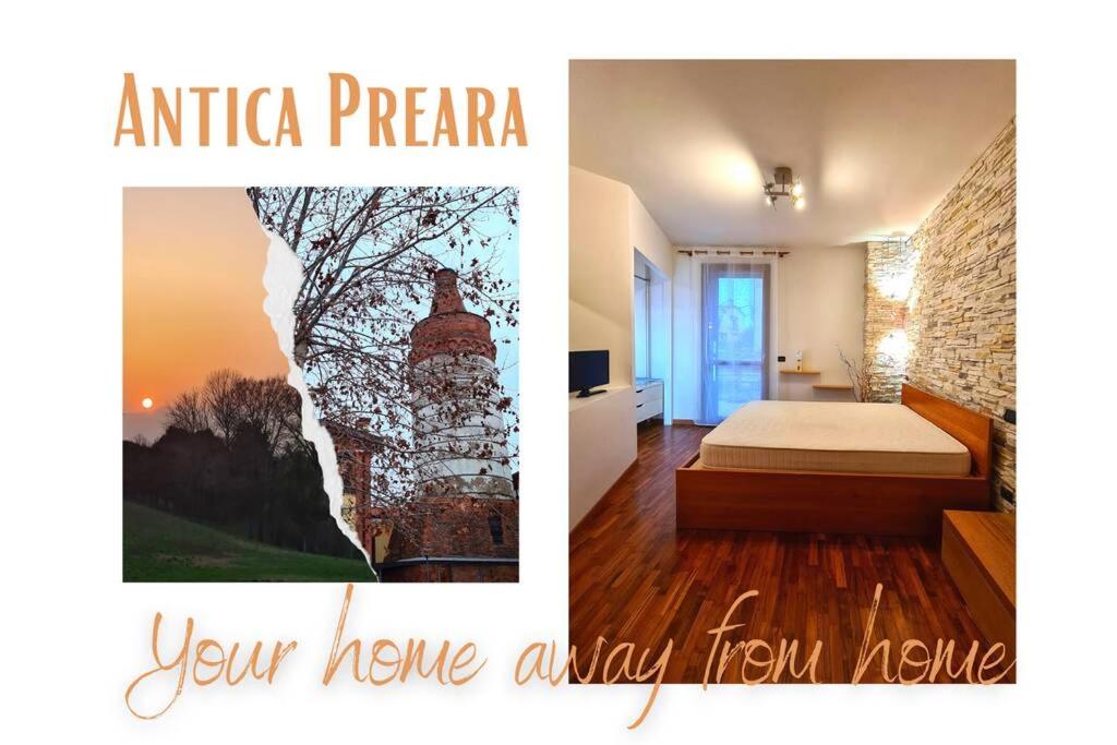 un collage de dos fotos de una habitación con cama en ANTICA PREARA, en Breganze