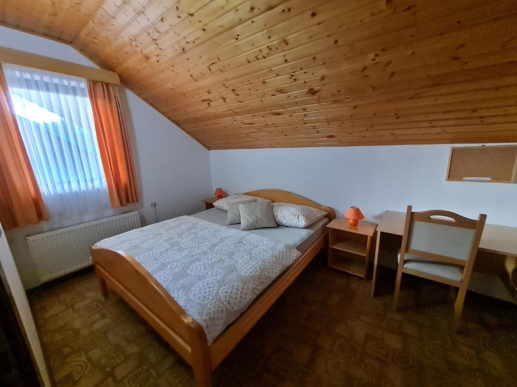 a bedroom with a bed and a desk and a chair at Apartment Charlie in Seliste Dreznicko