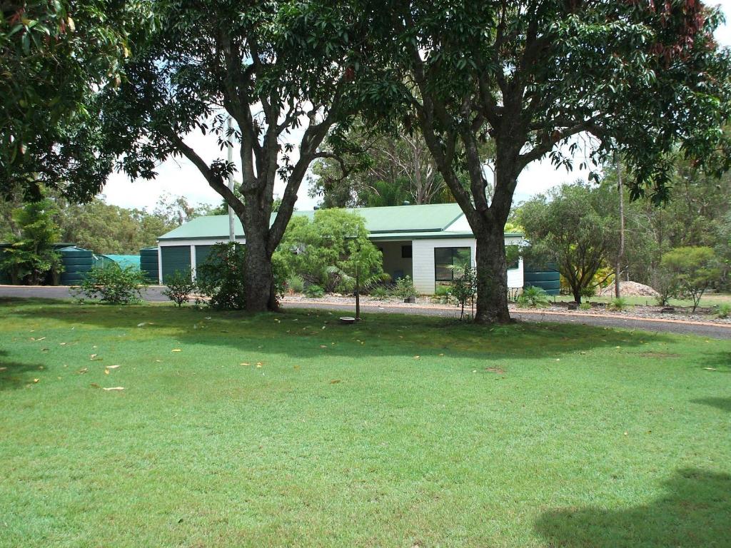 two trees in a yard with a house in the background at Bungadoo Country Cottage in Bullyard