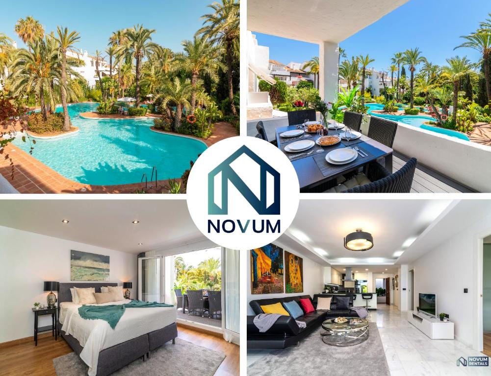a collage of photos of a villa with a pool at Luxurious beachside in the heart of Puente Romano in Marbella