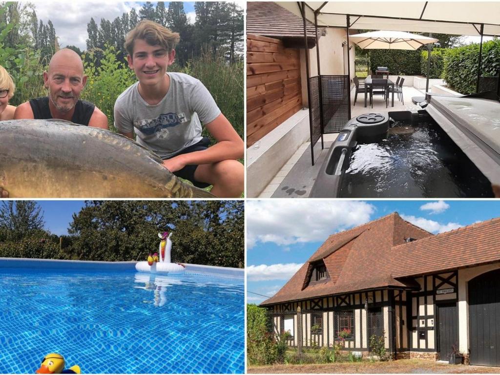 eine Collage mit vier Bildern eines Schwimmbads in der Unterkunft Gîte Livré-la-Touche, 3 pièces, 6 personnes - FR-1-600-195 