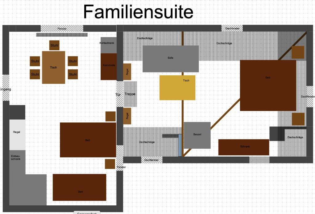 Familiensuite, zwei Zimmer, Mitbenutzung von K&uuml;che und Bad&#x5E73;&#x9762;&#x5716;