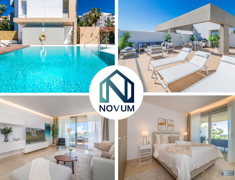 un collage de fotos de una villa con piscina en NEWLY BUILT Top Modern Penthouse in Puerto Banús, en Marbella